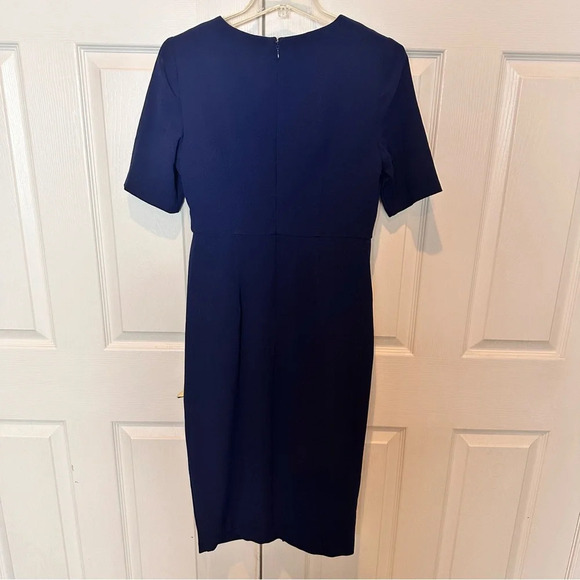 ADRIANNA PAPELL V-Neck Side Ruched Faux Wrap Navy Dress Size 4 Retail $160 - Picture 4 of 15